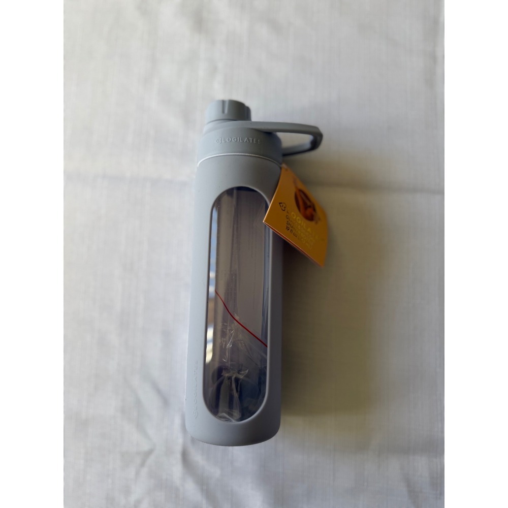 Blogilates Glass and Silicone Shaker Bottle 19oz Blue Flip Top Lid NWT